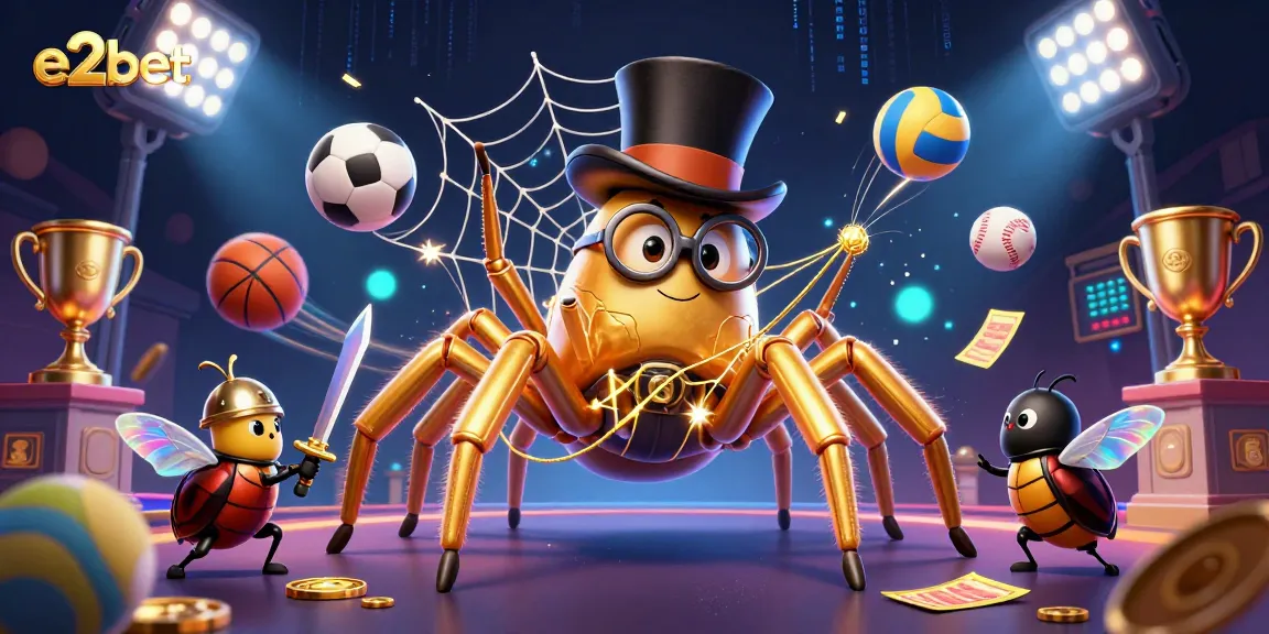 Experience e2bet's exciting casino action with this dynamic illustration of a golden tarantula and beetle knight.