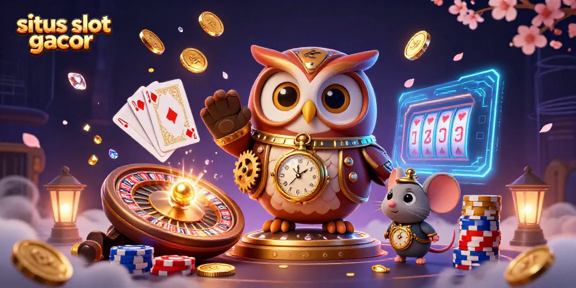 Experience glowing slot machine excitement at situs slot gacor with whimsical 3D characters and casino elements.