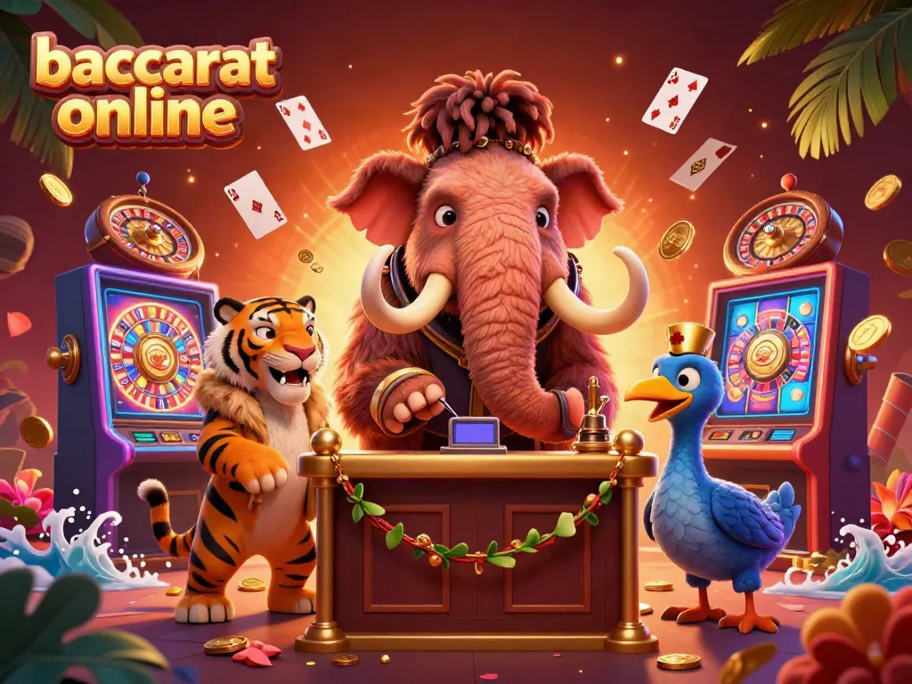 Play baccarat online in a lively casino setting with unique animal characters and dynamic elements.