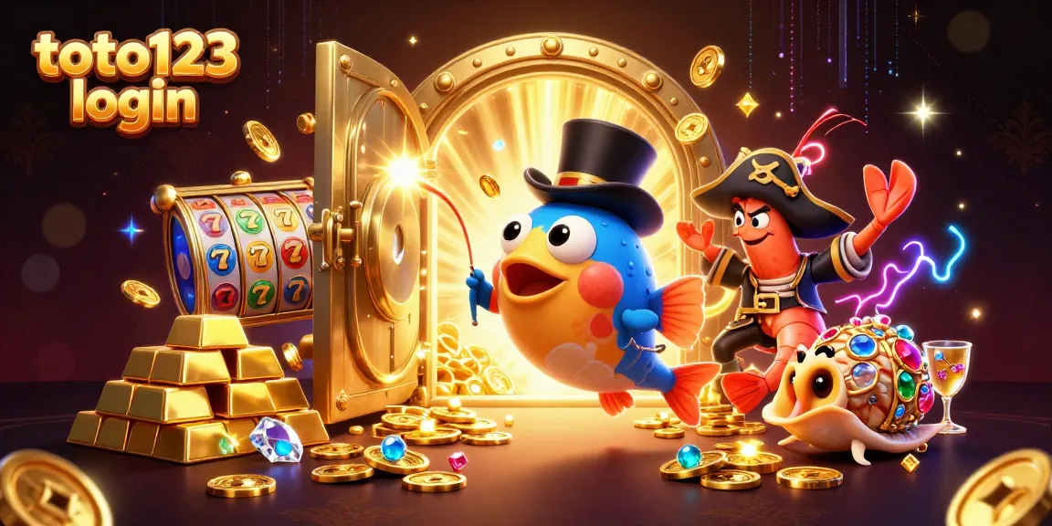 Join the excitement of toto123 login with dynamic 3D characters in a casino treasure scene.