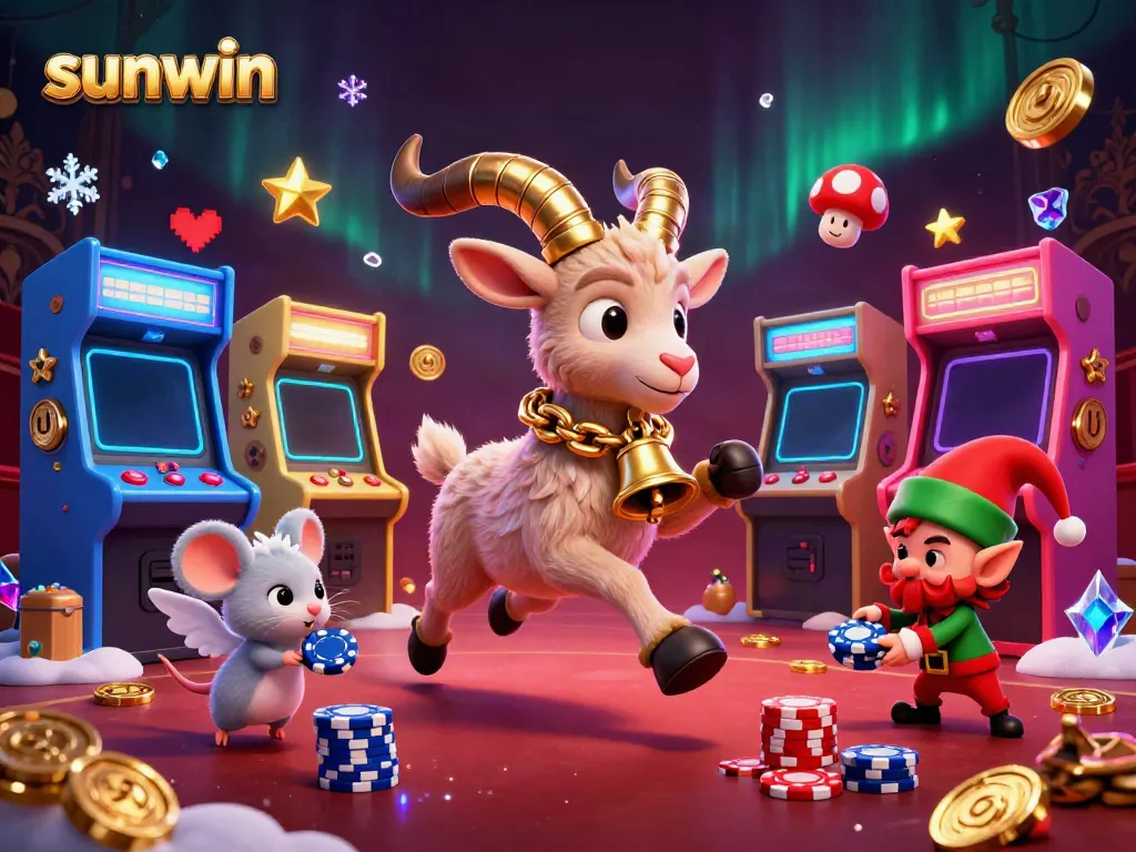 Experience thrilling gameplay with sunwin at a festive casino scene filled with playful characters.
