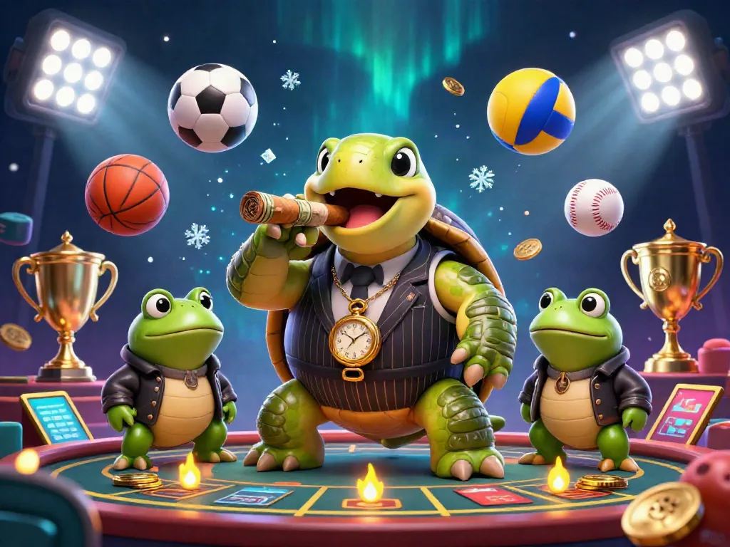 Experience an exciting Onbet casino scene with a snapping turtle mobster and bullfrog enforcers.