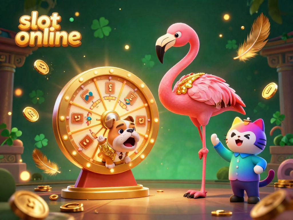 Spin to win exciting rewards with slot online in this lively casino scene featuring vibrant characters.