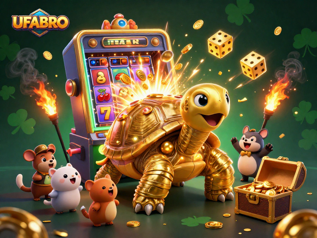 Experience thrilling wins at UFABRO with vibrant symbols and a colossal tortoise slot game.