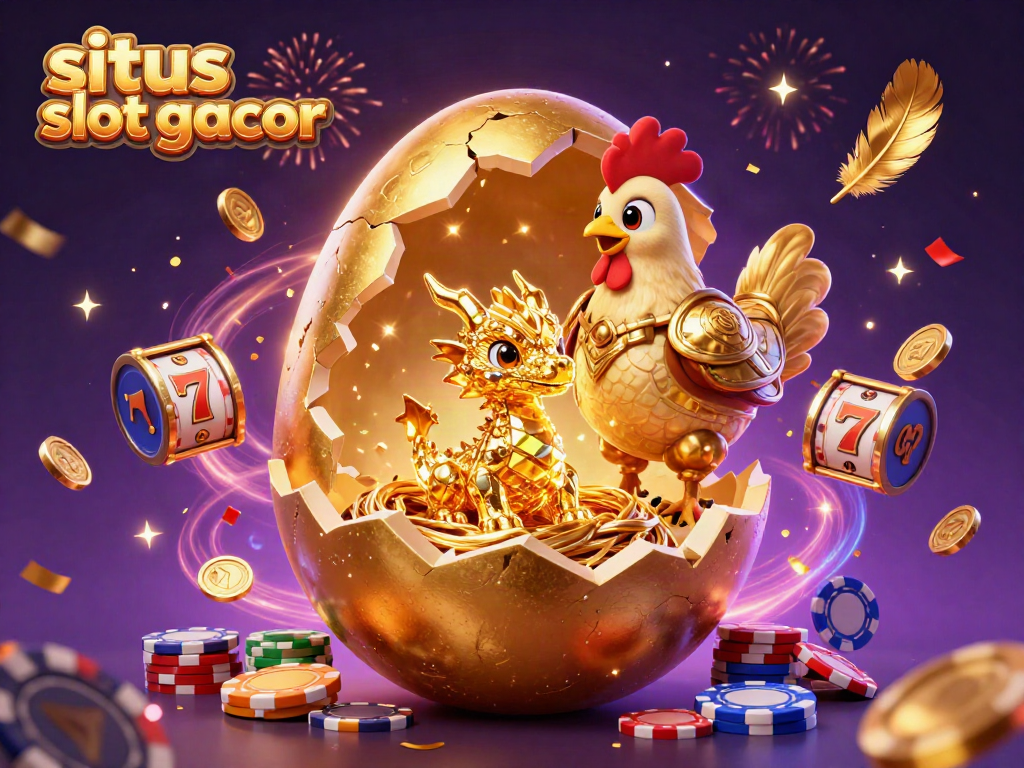 Experience the excitement of situs slot gacor with a luxurious golden dragon and vibrant casino elements.