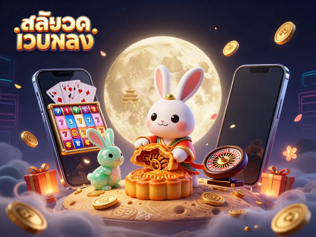 Play engaging slots on สล็อตเว็บตรง while enjoying a festive casino-themed illustration with dynamic elements.