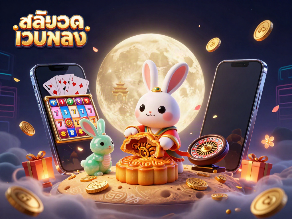 Play engaging slots on สล็อตเว็บตรง while enjoying a festive casino-themed illustration with dynamic elements.