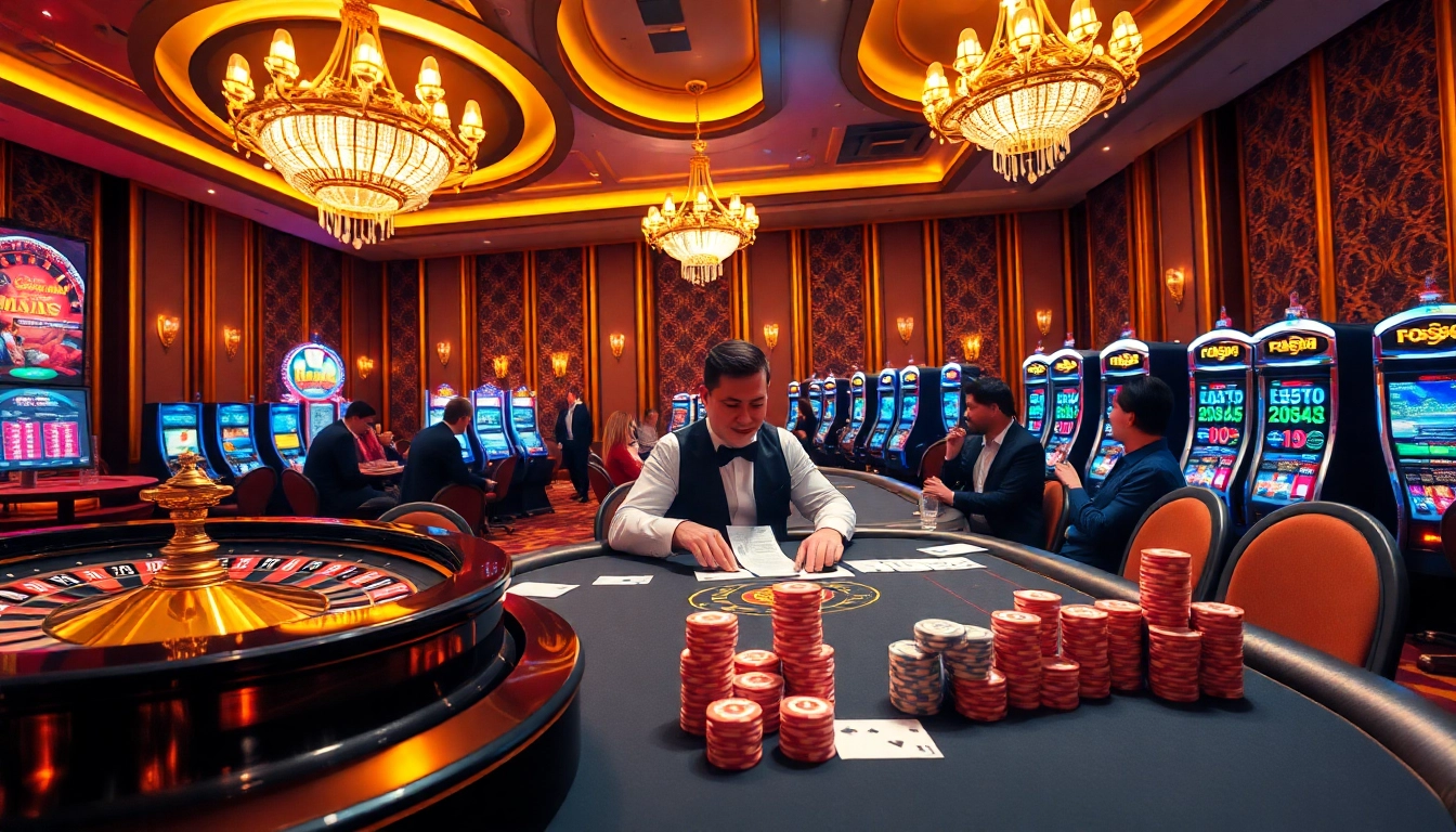 Experience the excitement of gambling at Trang chủ MM88, highlighted by professional dealers and luxurious casino elements.