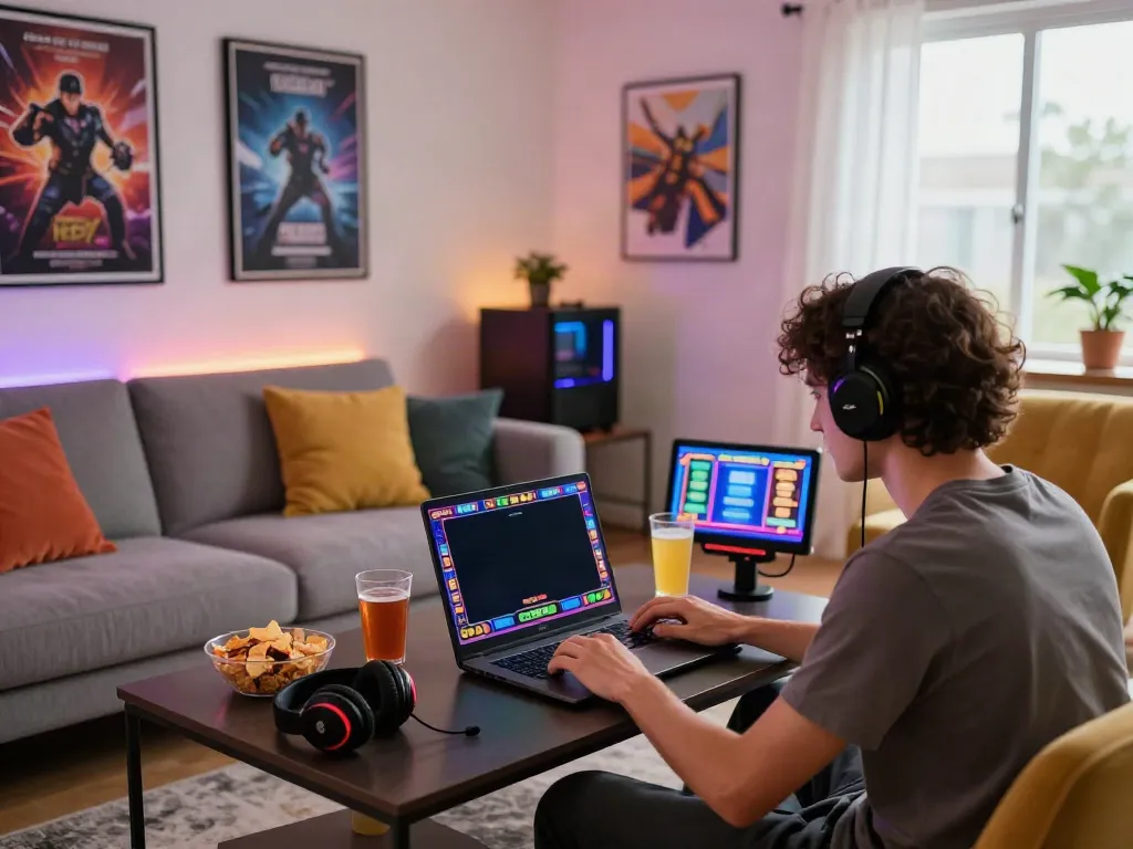 Person enjoying akunjp online slot games in a cozy gaming setup.