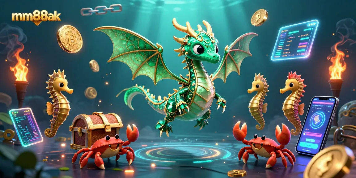 Experience thrilling casino action with mm88ak's vibrant sea dragon illustration featuring crypto elements.