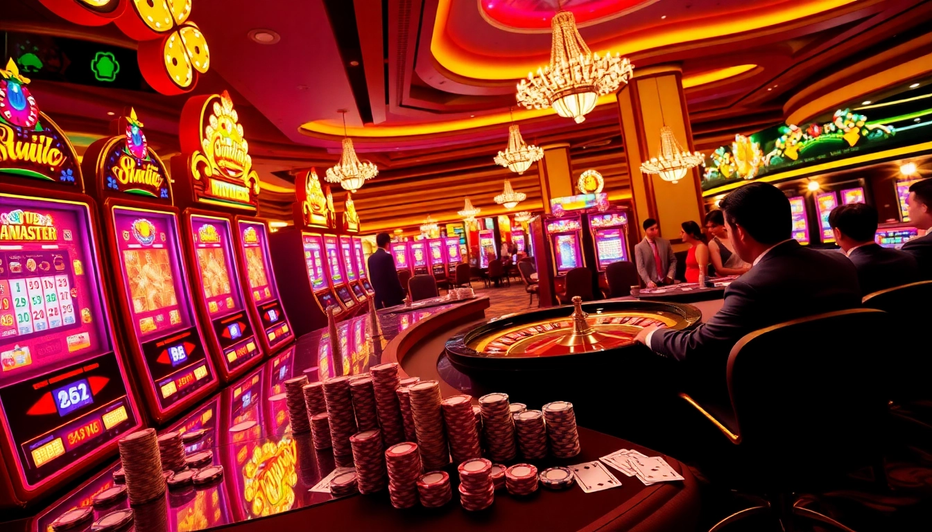 Players enjoying high-stakes thrills at luxury12 casino, featuring vibrant slots and intense poker action.
