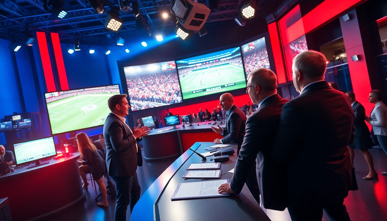 Engaging scene of sports broadcasting showcasing presenters and technology