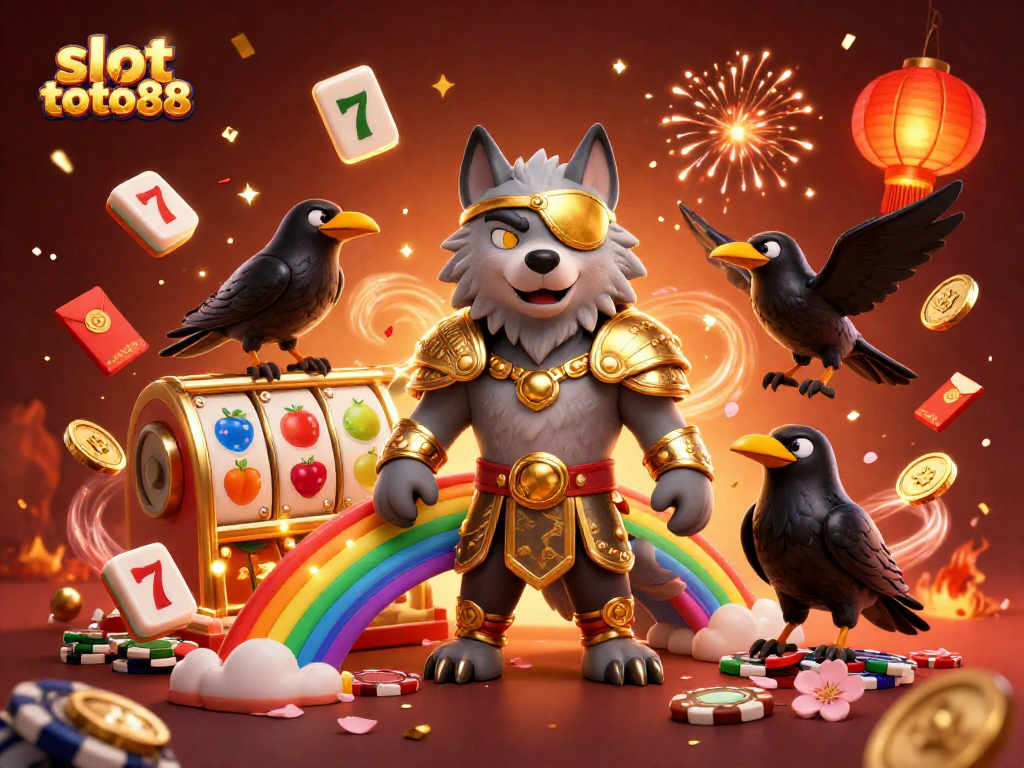 Experience vibrant action at slot toto88 with Odin, ravens, and casino symbols in a dynamic 3D illustration.