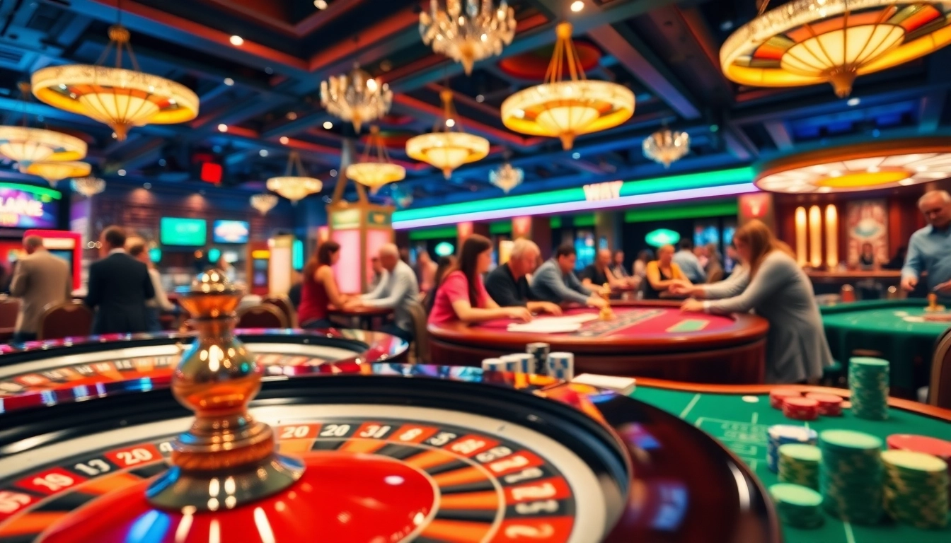 Engaging scene of casino online games with vibrant colors and excited players.