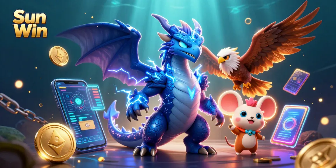 Engage with thrilling gaming adventures at Sun Win, surrounded by dynamic casino elements.