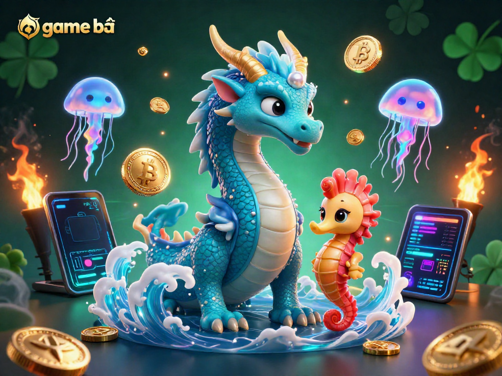 Experience the excitement of game bài with dazzling characters in a vibrant sea of neon elements