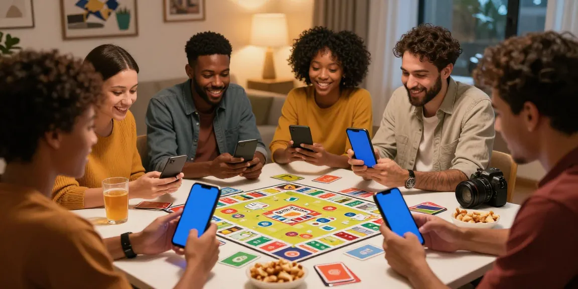 Engaging Rumble Rummy gaming scene with friends enjoying a lively mobile game around a table.