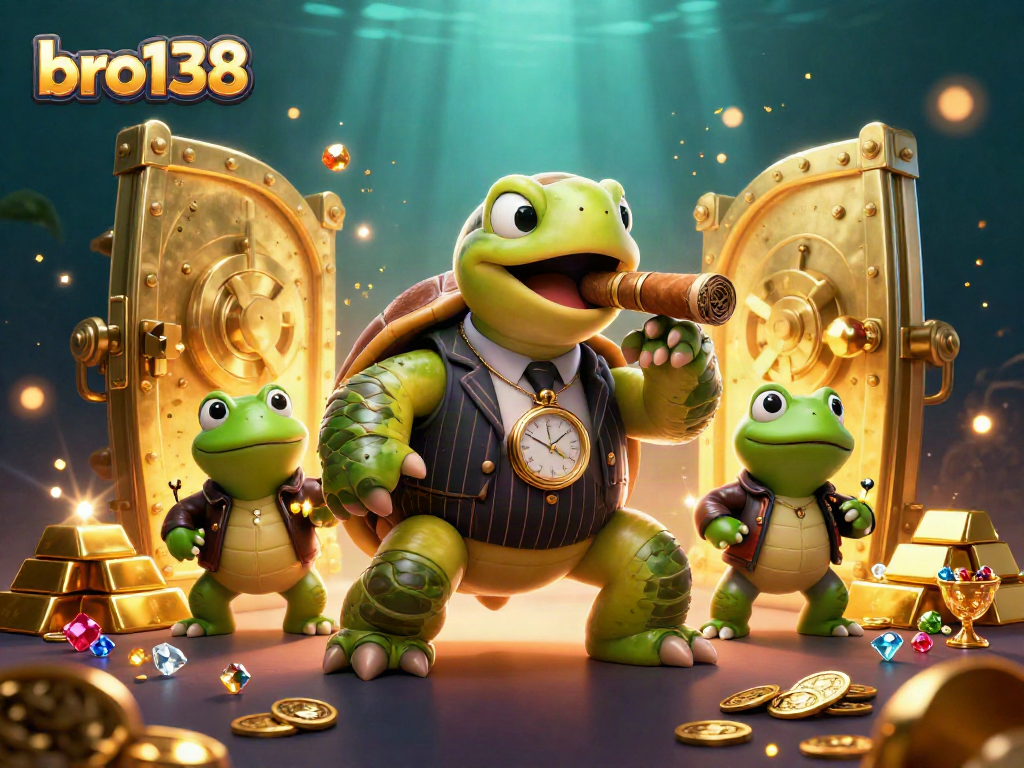 Engage with thrilling games at bro138 featuring a vibrant turtle mob boss and frog enforcers.