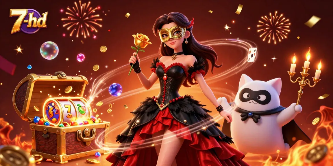 Experience the allure of 7-hd as stunning characters engage in thrilling casino action with slot machines and treasure.