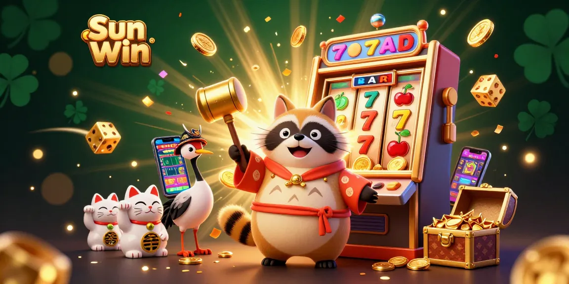Win big with Sun Win in a vibrant casino scene featuring traditional Japanese characters and dynamic gaming elements.