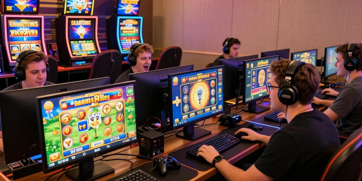 Players enjoying bonus buy slots in a vibrant online casino setting with engaging screens and modern gaming accessories.