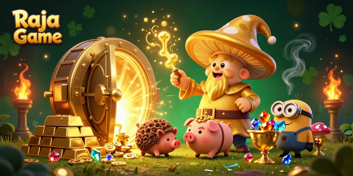 Engage with thrilling games on Raja Game as a wizard transforms riches, amid sparkling treasures and vibrant colors.