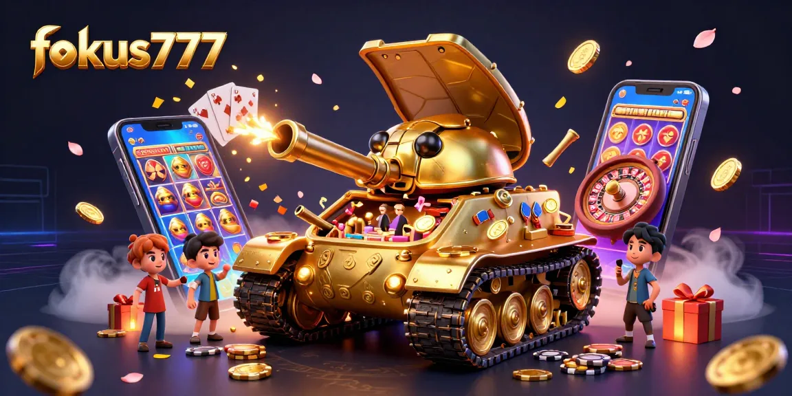 Experience the excitement of fokus777 with a vibrant 3D casino illustration showcasing dynamic gaming elements.