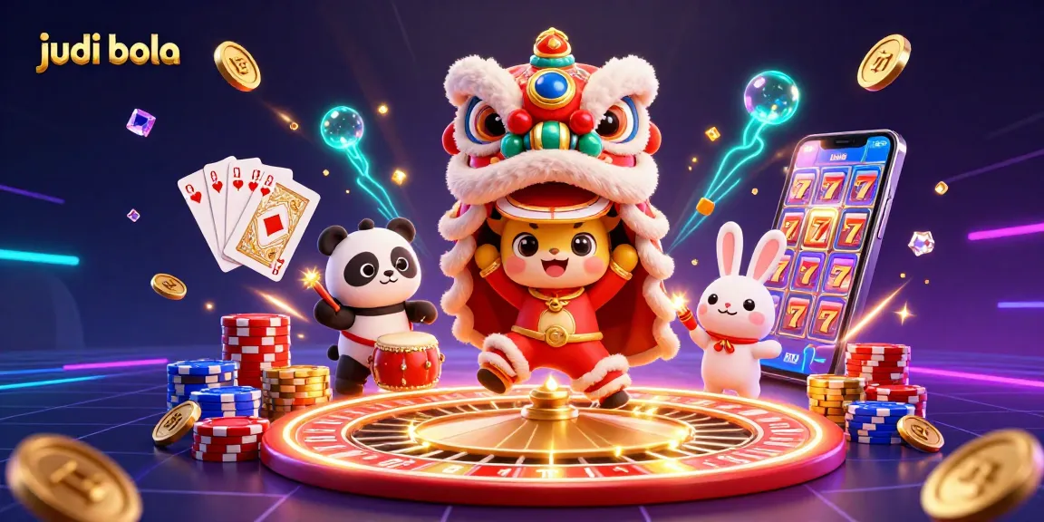 Engage with judi bola action featuring vibrant characters celebrating with coins and casino elements, enhancing your betting experience.