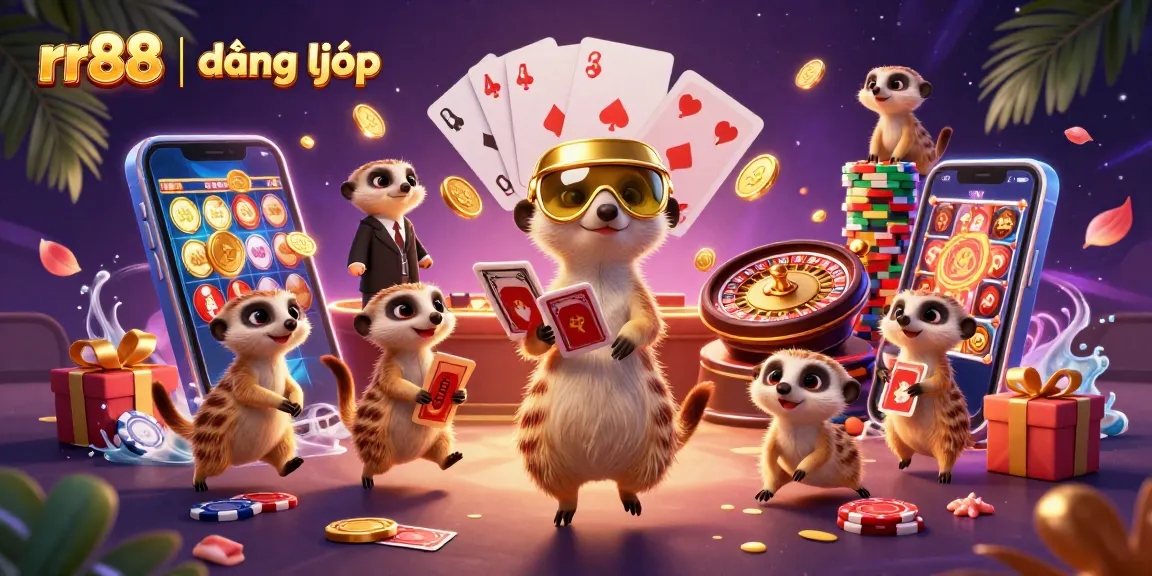 Experience rr88 | đăng nhập with a vibrant casino scene featuring playful meerkats and dynamic game elements.