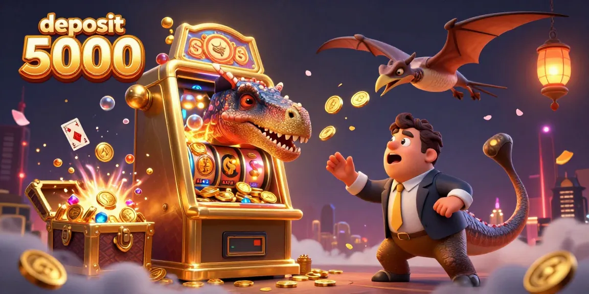 Catch jackpot coins from golden slot machine in immersive deposit 5000 casino scene.