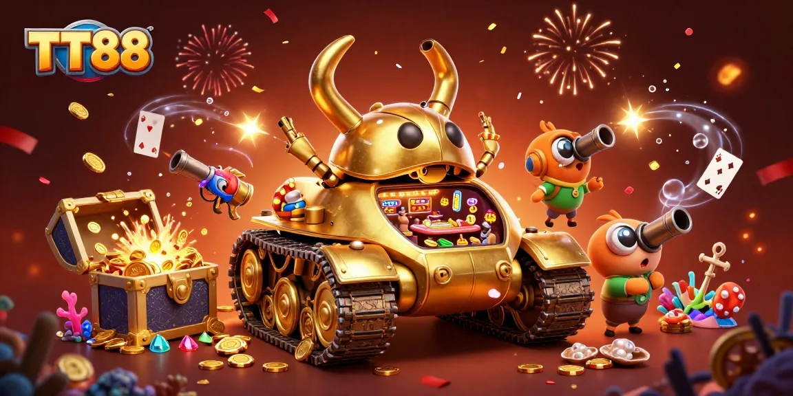 TT88's exciting miniature casino scene sparks joy with gold coins and confetti.