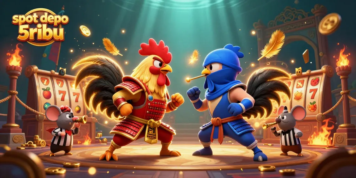Experience exciting gameplay with slot depo 5ribu featuring dynamic roosters in a vibrant casino scene.